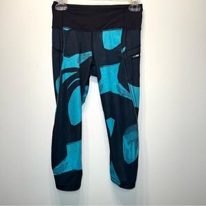 LULULEMON Size 2 Peacock Blue Black RUN TOP SPEED Luxtreme Crop Leggings